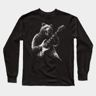 Grizzly Grooves: Bass Master Bear Guitar Player Long Sleeve T-Shirt